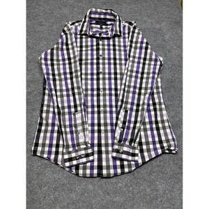 Apt 9 Mens Slim Fit Stretch Button Down Shirt Purple Black Plaid Size L